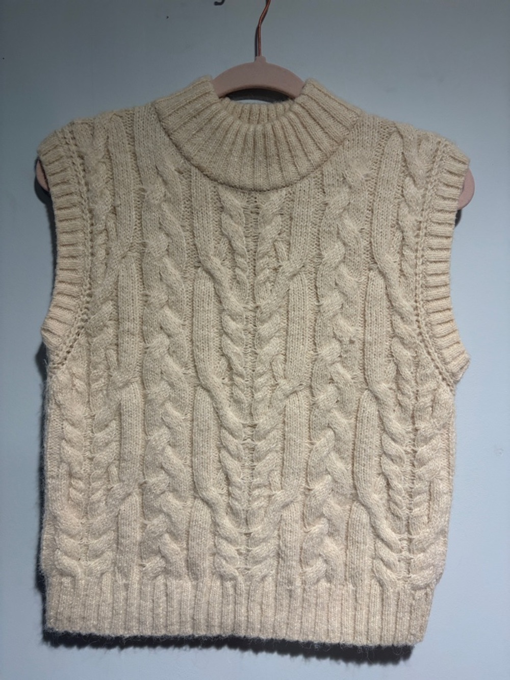 a new day Cream Cable Knit Mock Neck Sweater Vest